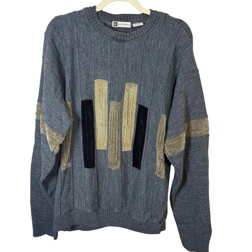 Bachrach 90s Vintage Y2K Mens Medium textured knit crewneck pullover Sweater